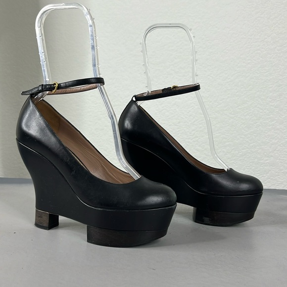 YSL Studio Platform Pump 75 Split Wedge Flatform Mary Jane Rodin Heels Wood Ankl - Picture 1 of 8